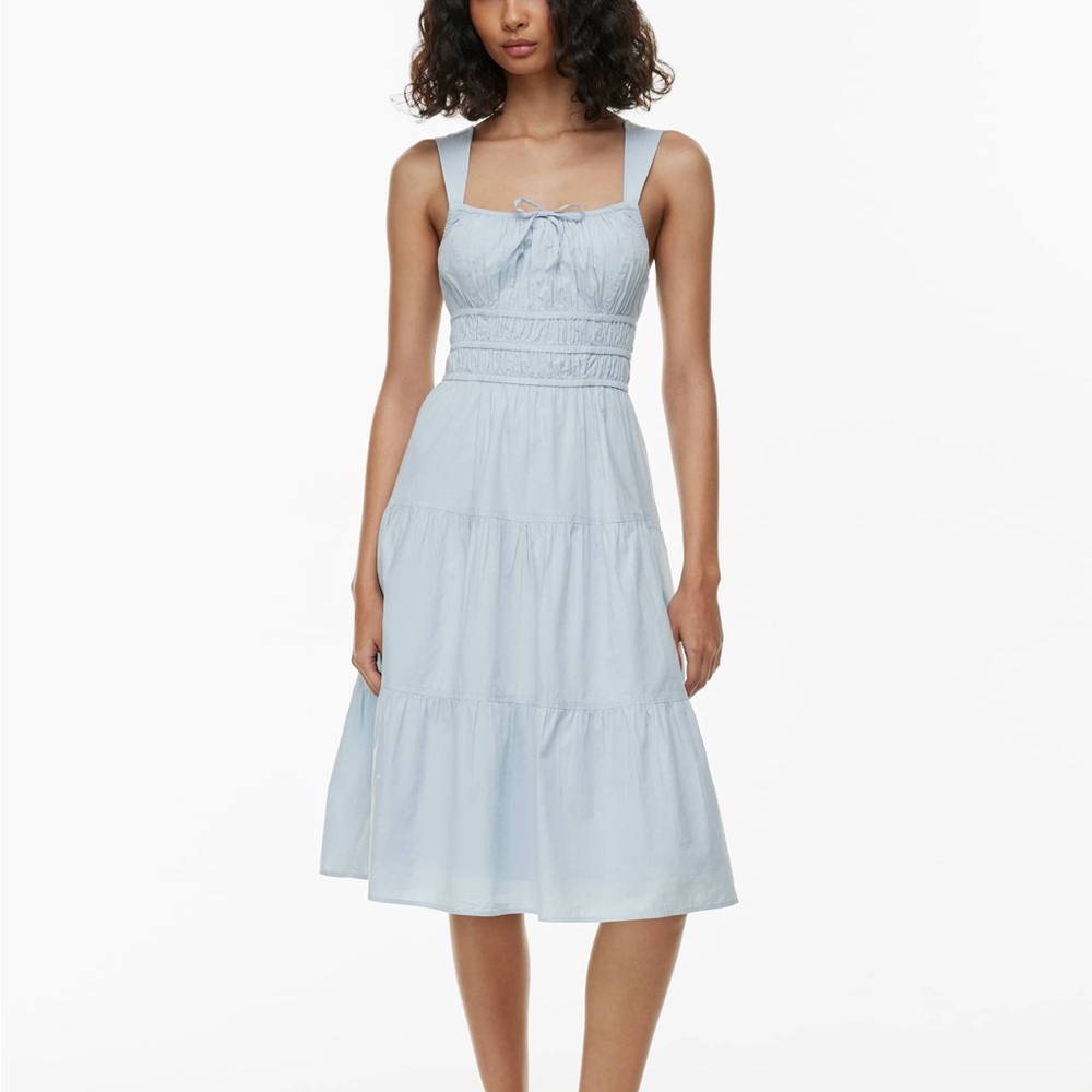 Aritzia Sunday Best Martine Poplin Midi Dress Cotton Tiered Light Blue Size XXS